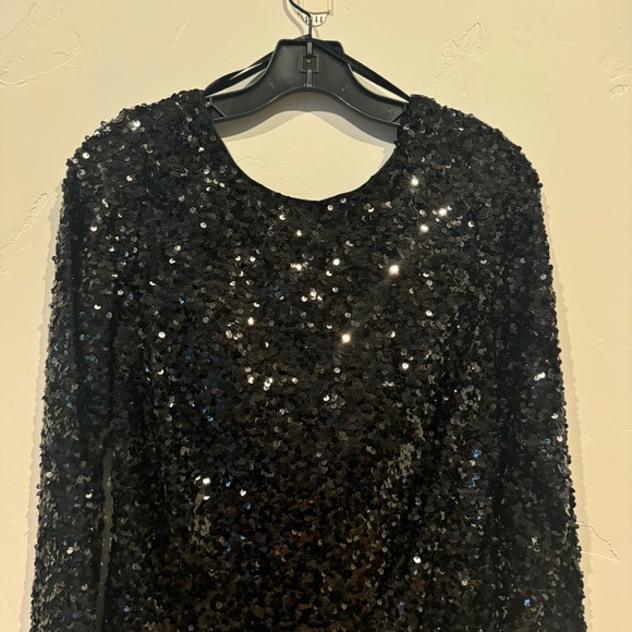 Sachin and Babi Black Cameron Sequin Mini Dress: Long Sleeve - Picture 4 of 15